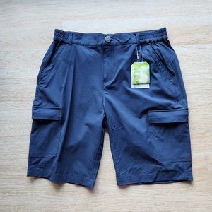 NWT LIBIN Cargo Hiking Outdoor UPF50+ Shorts Waterproof Elastic Waist Navy Blue